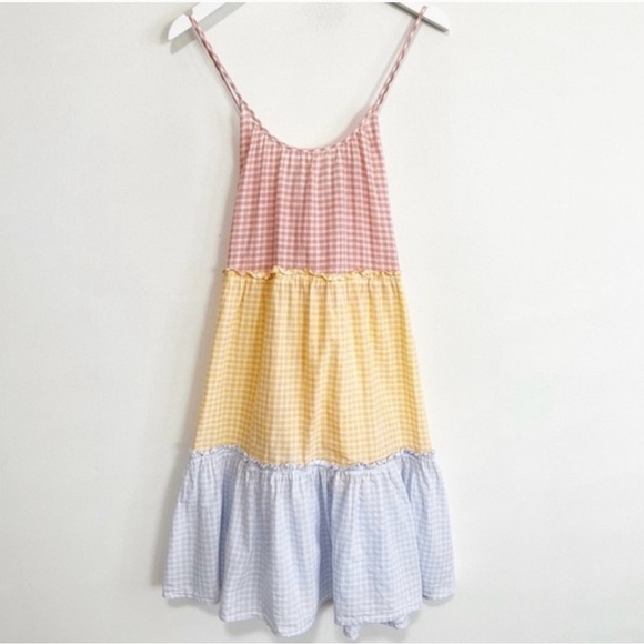 Madewell Colorblock Gingham Tiered Cover-Up Dress Boho Sundress SZ Medium - Picture 4 of 15